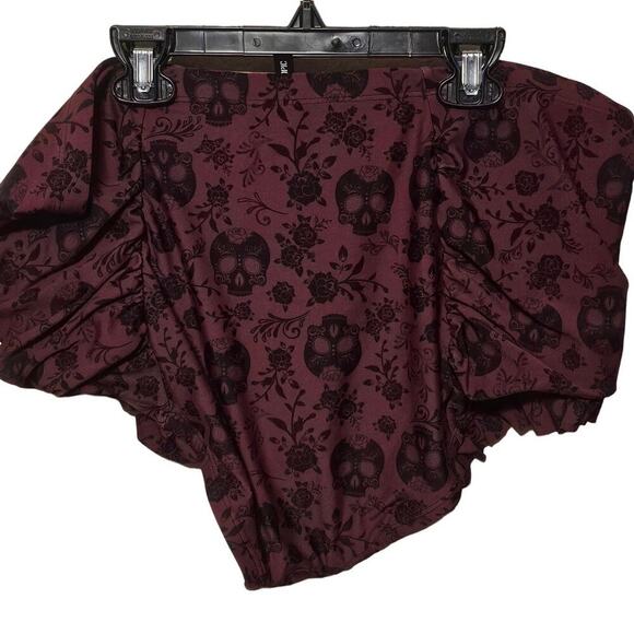 Hot Topic Maroon Sugar Skull Floral High-Waisted Swim Bottoms Plus Size - Picture 3 of 7